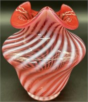 Fenton Cranberry Opal Spiral Optic Vase
