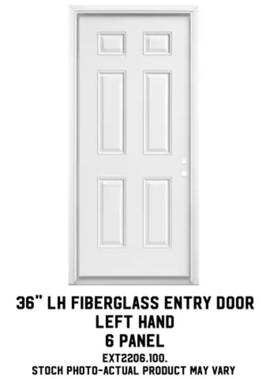 36" LH 6-Panel Fiberglass Entry Door