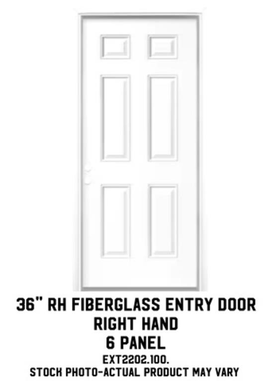 36" RH 6-Panel Fiberglass Entry Door