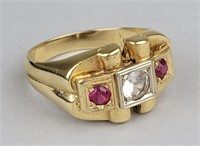14K Gold, Moissanite Diamond & Ruby Ring.