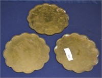 3 Solid Brass Vintage Oriental Serving Trays