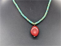 .925 Sterling Silver Turquoise/Coral Necklace