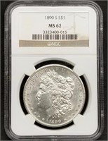 1890-S US Morgan Silver Dollar NGC MS62 Slab