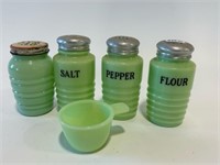 FIRE KING JADEITE SHAKERS & 1/3 CUP MEASURING CUP