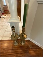 2 large brass candle holders