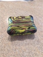 Chartreuse and metallic glass trinket box