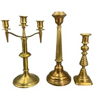 3 Vintage Brass Candle Holders, England