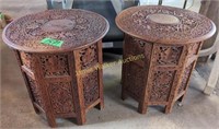 2 Folding Anglo Indian Carved Side Tables 18x19"