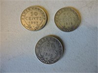 1907 & Two 1918 Newfoundland Fifty Cent Coins