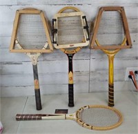 Group of Vintage Wood Tennis Racquets w Head