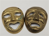 Vintage  3" high Brass Theatre Mask  Set Faces
