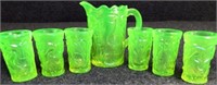 Vaseline / Uranium Child's Water Pitcher Set