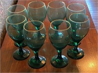 8 Green Stemware Glasses