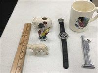 Elvis cup and watch, figurines