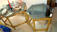 PAIR OF 6 SIDED GLASS TOP TABLES