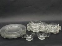 (11) 2- Pressed Glass 6x10in Trays, 3 Handled Cups