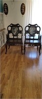 Zitan Wood Heavily Carved Marble Inlaid Chairs