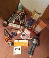 Assorted items-scissors, light bulbs, ext cords,