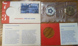 1973 bicentennial medal with first day cover