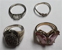 Lot of 4 Rings, Most Marked Sterling or .925