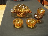 Five pieces of amber Moon & Stars glass: large