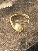14k Yellow Gold Pearl Ring Sz 7.5 Pearl approx 5mm
