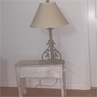Small Whitewashed Hollow Desk w/ Decorative Lamp