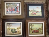 Four C. Carson Paintings, Oil on Canvas Automobil