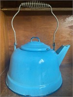 Vintage Blue Enamelware Tea Kettle