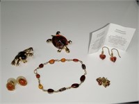 Amber and Gold Tone Jewelry Lot