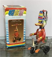 Duck On Bike - wind up tin toy - working