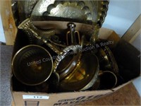 1 box and trays brass toned items