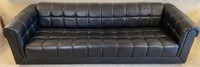 Vintage Mid Century Black Leather Tufted Sofa on