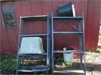 outside-pr of gray utility shelves &  buckets