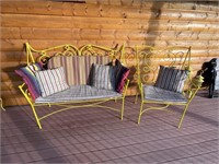 ornate yellow iron love seat and chair