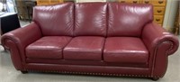 90" 3 Cushion Red Leather Sofa