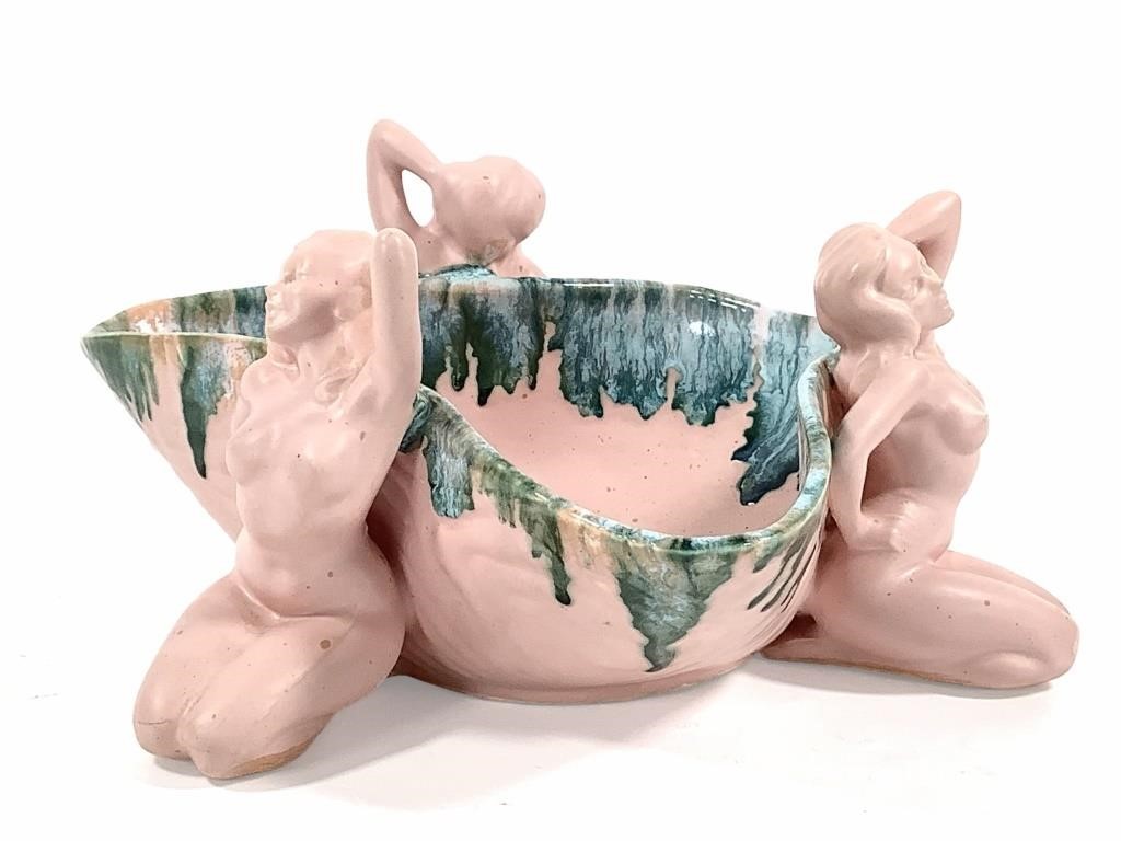 MCM Bowl Nudes w/ Arms Raised, Drip Glaze Beauce