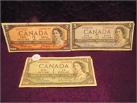 1954 Canada $1,$2, $5 Modified Portrait