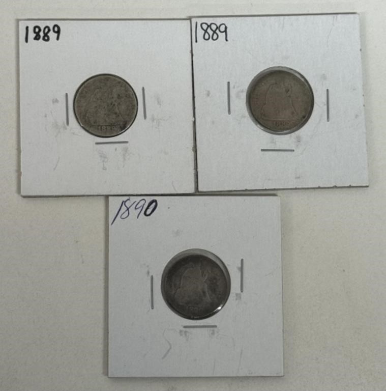 (3) 1890's ONE DIME COINS