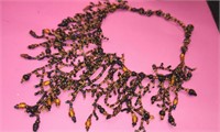 Hand Made Beaded Coral & Jade Boho Scarf Necklace