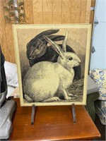 Wooden rabbit picture on stand