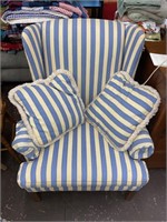 Blue and white arm chair