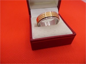 Stainless Steel Center Gold Wash Spinner Band,