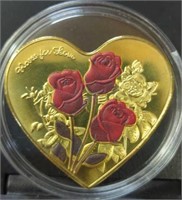 Roses for Love heart-shaped challenge coin