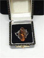 Vintage Amber and Silver Ring