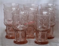 8 pcs. ca. 1960's Pink Glass Goblet-style Glasses