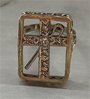 Beautiful 14k Gold Genuine Diamond Crucifix Ring