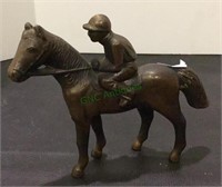 Circa 1950s race horse with jockey copper bronze