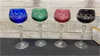 4 Colored Crystal Wine Glasses 8" Tall