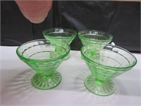 4 Green Depression Glass Block Optic Sherbets 3"